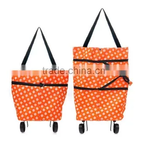 Shopping Bag Large Lightweight Shopping Trolley Foldable Wheel Folding Luggage Bag Cart Tote Green&Orange thumbnail-1