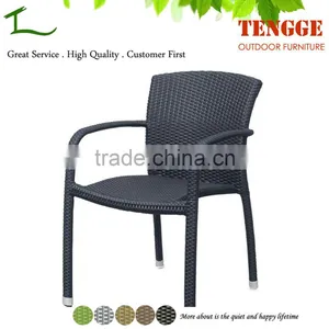 All Weather Armrest Stackable PE Rattan Outdoor Dining Chair thumbnail-1