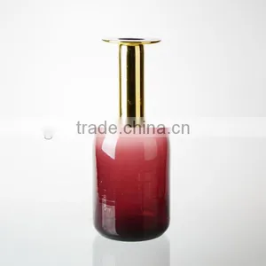 Long Neck Glass Vase in Gold Top thumbnail-1