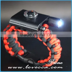 Outdoor Emergency First Aid Tool Kit Thermometer Firestarter Buckle Paracord Bracelet With LED Light thumbnail-1