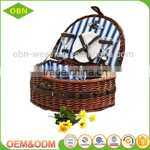 Handwoven Eco-friendly Cheap Antique Mini Wicker Oval Picnic Basket for 2 Persons thumbnail-3