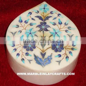 White Alabaster Marble Inlay Jewellery Boxes, Decorative Marble Boxes, Trinket Boxes, Marble Boxes thumbnail-1