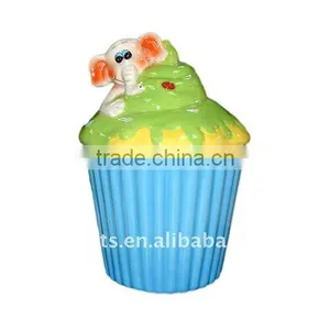 Ceramic Cupcake Cookie Jar With Elephant thumbnail-1
