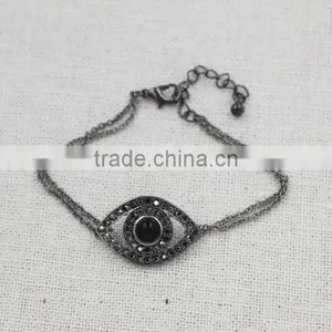 Gun Metal Chain Bracelet Rhinestone Evil Eye Gun Metal Plated Charm Bracelet thumbnail-4