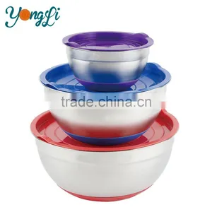 Non Slip Silicone Bottom Stainless Steel Mixing Bowls Set With Lids Kitchen Tools thumbnail-2