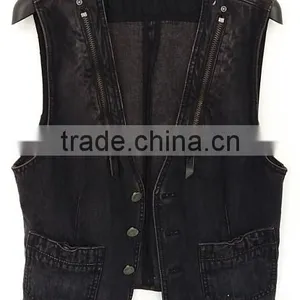 2016 Cool Women Washed Black Denim Waistcoat for Autumn thumbnail-1