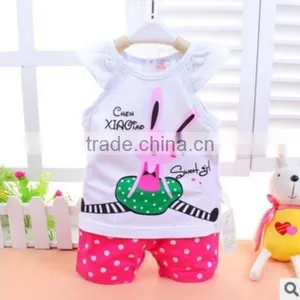 Little Girls Easter Ruffled Cute 2pcs Top Matching Polka Dot Bunny Top Capris Pants Boutique Cotton Summer Outfit Clothing Sets thumbnail-1