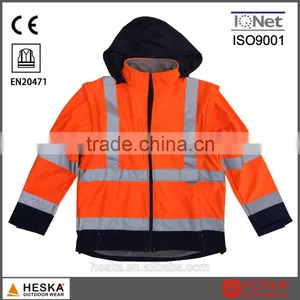 Mens High Visibility Softshell Detachable Sleeves hi Vis 3m Safety Jacket With EN20471 thumbnail-1