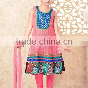 Lite Pink Color With Blue Design at Neck Salwar Kameez Sizzling Girls Ready Made thumbnail-1
