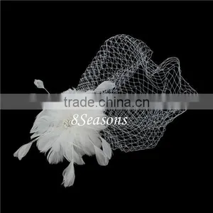 White Feather Resin Beads Gauze Bride Headdress Flower 13.0cmx12.0cm thumbnail-1