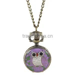 Round Antique Bronze Owl Pattern Halloween Enamel Purple Battery Included Pocket Watches 85cm thumbnail-1