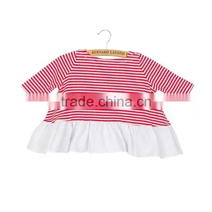 Children Cotton Stripe Printed Baby Ruffle Tops thumbnail-1