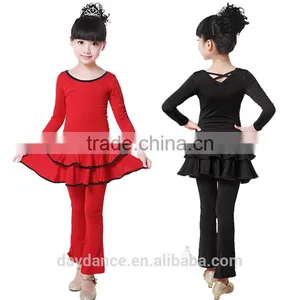 New Girls Kid Latin Performance Tops And Pants Suit Child Long Sleeve Back V-neck Cross Dance Costumes thumbnail-2
