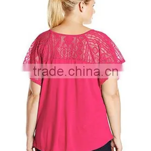 OEM Plus Size Women Clothing Ladies Plus Size Lace Tshirt thumbnail-2