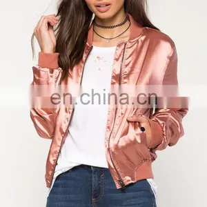 China Clothing Manufacturer Custom Plain Satin Bomber Jacket Wholesale thumbnail-4