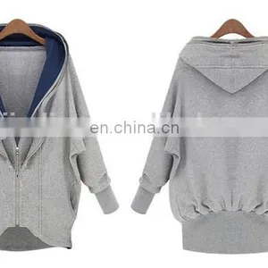Factory OEM Apparel Women Sweatshirts Wholesale Organic Cotton Hoodie Bat Wing Sleeve 2-Layer Collar Zipper Sweatshirt thumbnail-3