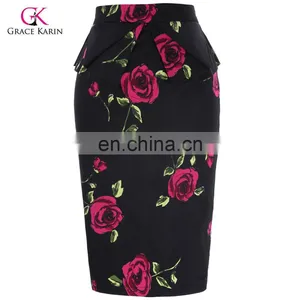 Grace Karin Occident Women's Hips-Wrapped Vintage Retro Cotton Printed Pencil Skirt CL008928-10 thumbnail-1