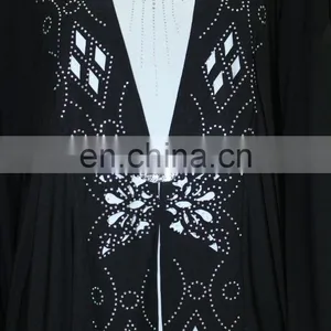 Dubai Black Cotton Butterfly Sleeve Models Abaya thumbnail-2