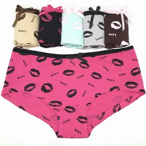 Yun Meng Ni Sexy Underwear Custom Fancy Lip Print Lady Brief Soft Cotton Women Mature Panties thumbnail-4