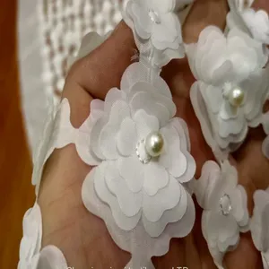Heavy White Hand Beaded Bridal Lace Fabric thumbnail-2