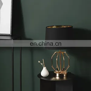 New Arrival Exquisite Metal Base Design Black Cotton Lampshade Modern Bedroom Table Lamp for Hotel thumbnail-1
