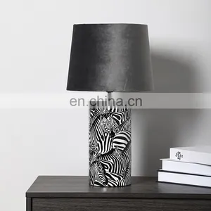 Creative Nordic Design Zebra Pattern Cylinder Shape Ceramic Material Hotel Table Lamp for Home Decor thumbnail-1