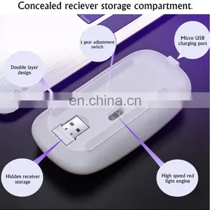 Drop Shipping Ultra-Thin Mini A2 Wireless Mouse Silent Mute Rechargeable LED Colorful Lights Computer Mouse thumbnail-3