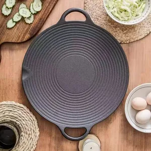 Korean BBQ Grill Pan, Nonstick Stovetop Grill Plate With Handles, Cast Iron Round Griddle Pan Indoor Outdoor Grilling 11.8in thumbnail-5
