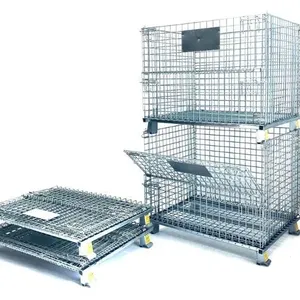 Factory Price Foldable Wire Mesh Metal Pallet Folding Warehouse Lockable thumbnail-2