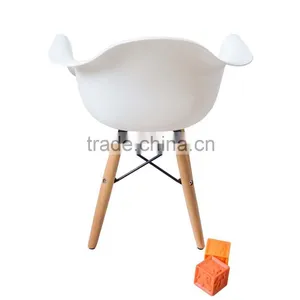 Retro Modern Colorful Metal Natural Wood Dowel Leg Base Plastic Molded Armchair French Kid Dining Chair thumbnail-5