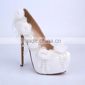 White Color Wholesale Women Dress Shoes Bride Wedding Dress Shoes for Bridal Shower thumbnail-1