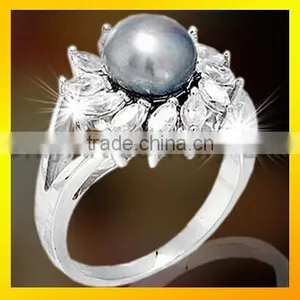 Black Pearl Rings 925 Stereling Sliver Jewelry Rings for Women Wedding Rings thumbnail-1