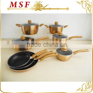 New Coffee Gold Color Aluminum Cookware Set Non Stick Coating Forged Imitation Looks thumbnail-5
