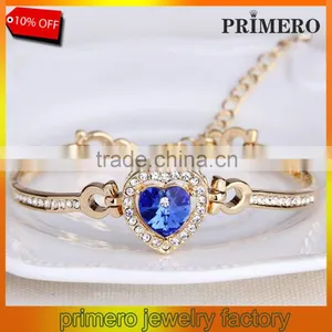 Top Grade Crystal Heart Bangles The Heart Of Ocean Blue Austria Crystal Bracelets For Women thumbnail-1