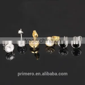 Round Design Real Gold Plated Fashion Jewelry Zircon Crystal Wedding Earrings thumbnail-3
