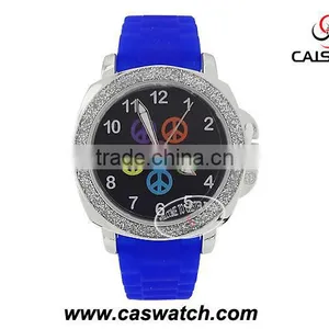Blue Plastic Strap Diamond Decorate Dial Fashionable Watch thumbnail-1
