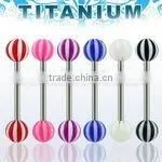 Titanium G23 Barbell Tongue Bar With Acrylic UV Beach Balls thumbnail-1