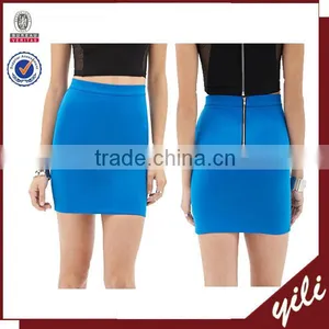 2015 New Fashion Ladys Knitted Fabric Back Zipper Blue Mini Skirt thumbnail-1