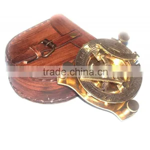 Beautiful Brass Maritime Gift Compass-Sundial Compass With Leather Box 13499 thumbnail-1