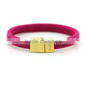 2015 Rose Red Leather Bracelet With Stainless Steel Wholesale thumbnail-2