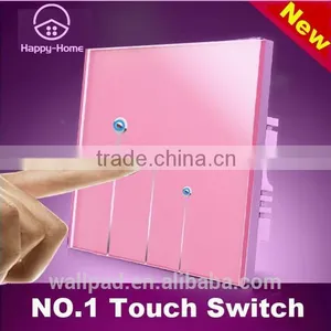 2015 Wallpad Pink LED Waterproof UK Tempered Glass 110~250V 4 Gang 2 Way 3 Way Electrical Touch Screen Light Control Wall Switch thumbnail-1