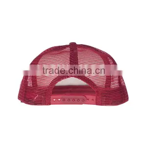 Wholesale Plain Burgundy Printing Floral Pattern Flat Bill Mesh Hat Custom Snapback Trucker Cap thumbnail-3