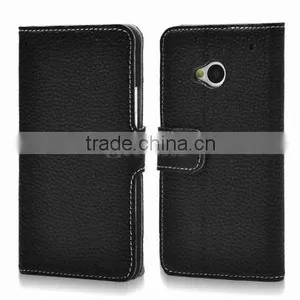 Luxury Card Holder Slot Lychee Skin Leather Wallet Case for HTC One Case thumbnail-1