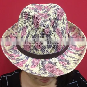 Print Woven Straw Hat With Leather Band thumbnail-1
