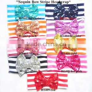 Popular Newborn Baby Headbands With Bows - Glitter Sequin Bow With Elastic Strip Headband thumbnail-5