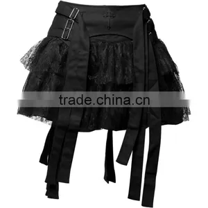 GOTHIC BLACK MINI SKIRT FOR WOMENS STEAMPUNK GOTH thumbnail-1