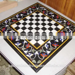 Marble Inlay Chess Design Table Top For Home Decoration thumbnail-1