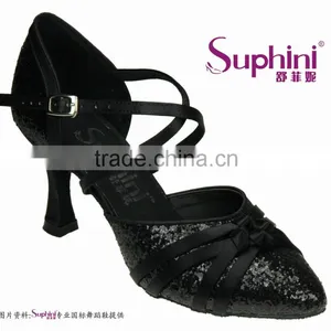 Suphini Glitter Black High Heels Women Ballroom Shoes Dance thumbnail-1