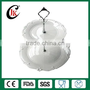 Wholesale Fine Royal New Bone China White Embossed Two Layer Ceramic Dessert Plate With Crown Design thumbnail-1