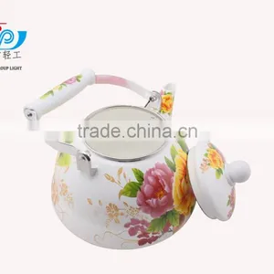 3L Good Quality Enamel Tea Kettle With Ceramic Handle Beautiful Decal thumbnail-4